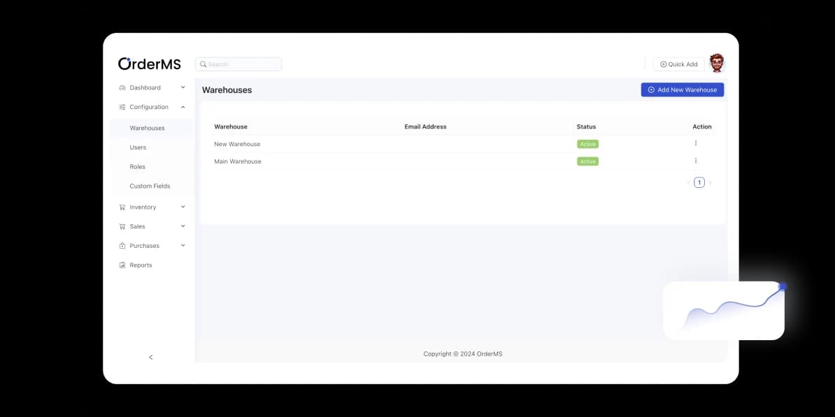 UI of Inventory Management Software OrderMS